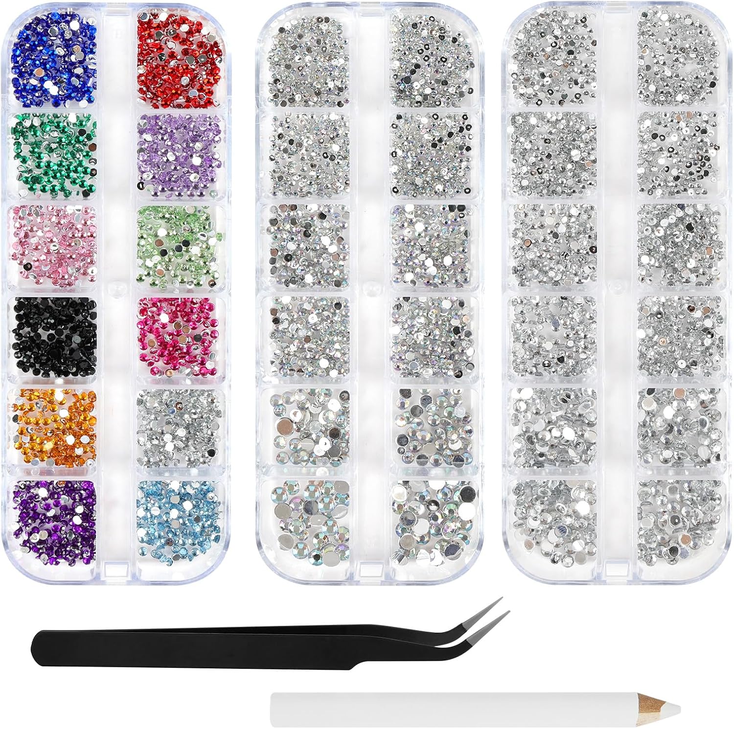 AUYAO Harz Strasssteine 4200Pcs – Strass Kristalle 1,5–3 mm mit Pinzette & Stift für Nagelkunst & DIY