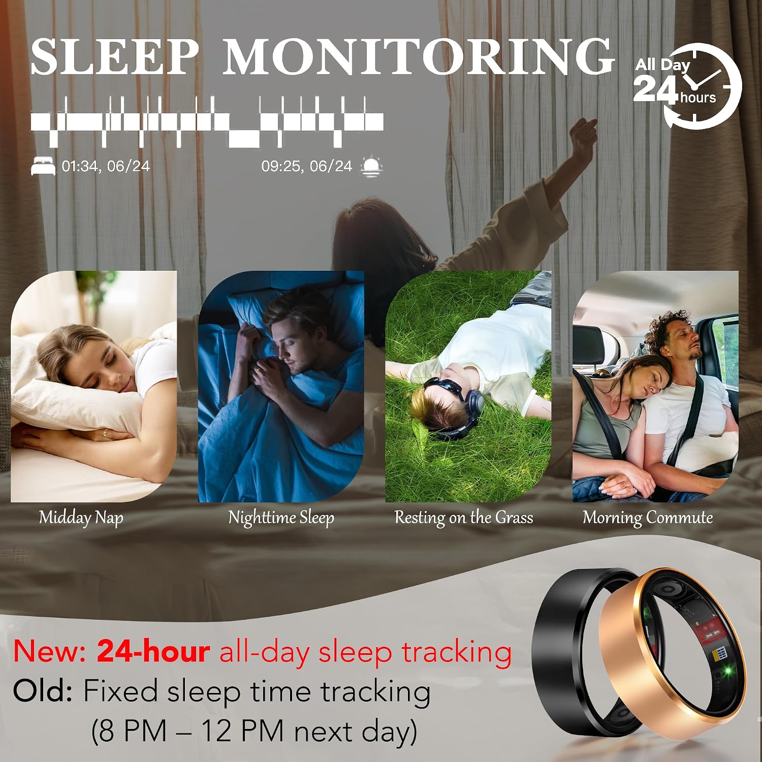 Thumbnail 3 de Milavan TK20 Smart Health Ring, New Gold 9, Sleep and Stress Tracking