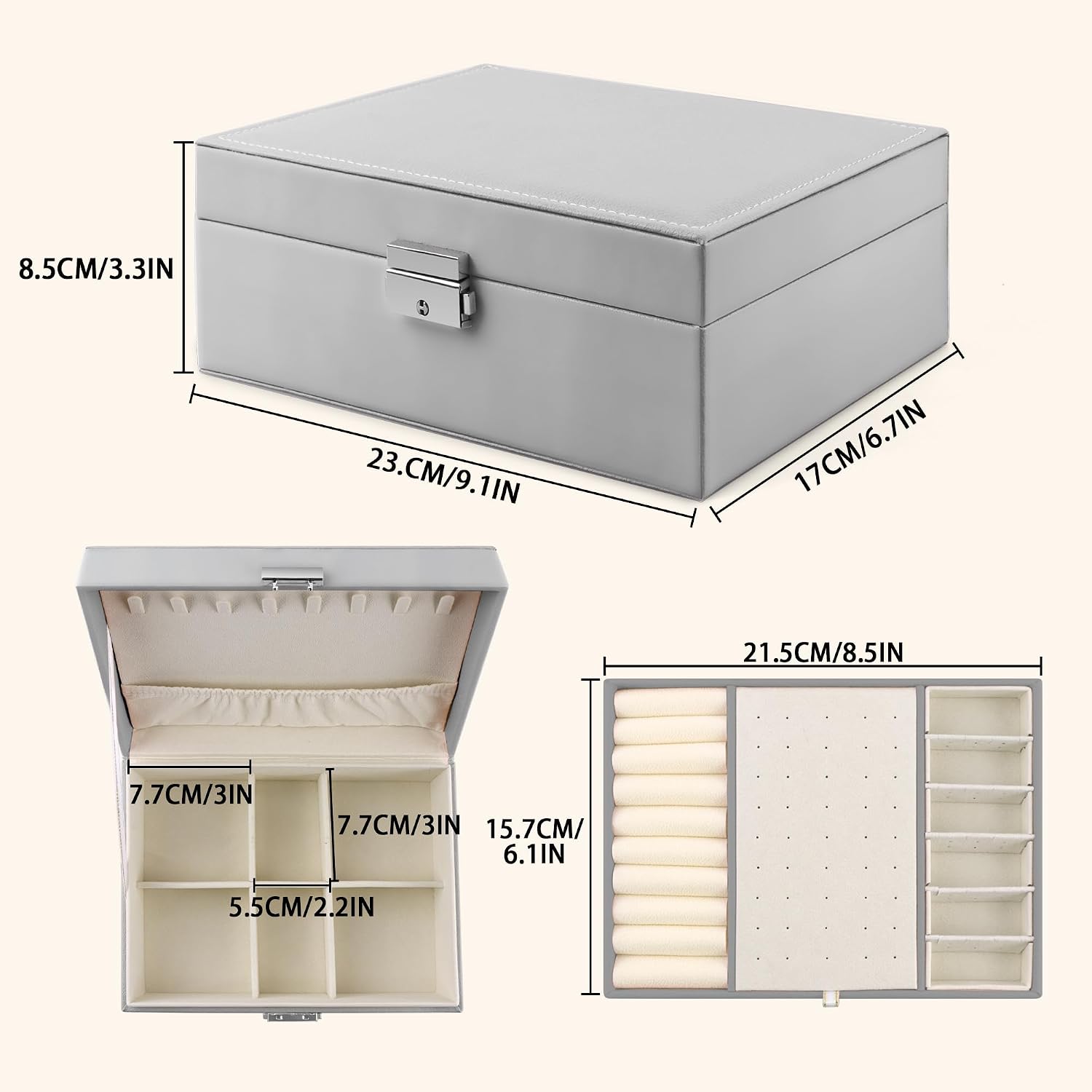 Detalle de Homeanda Jewellery Box with Lock, 2-Layer 1 organiser 💍