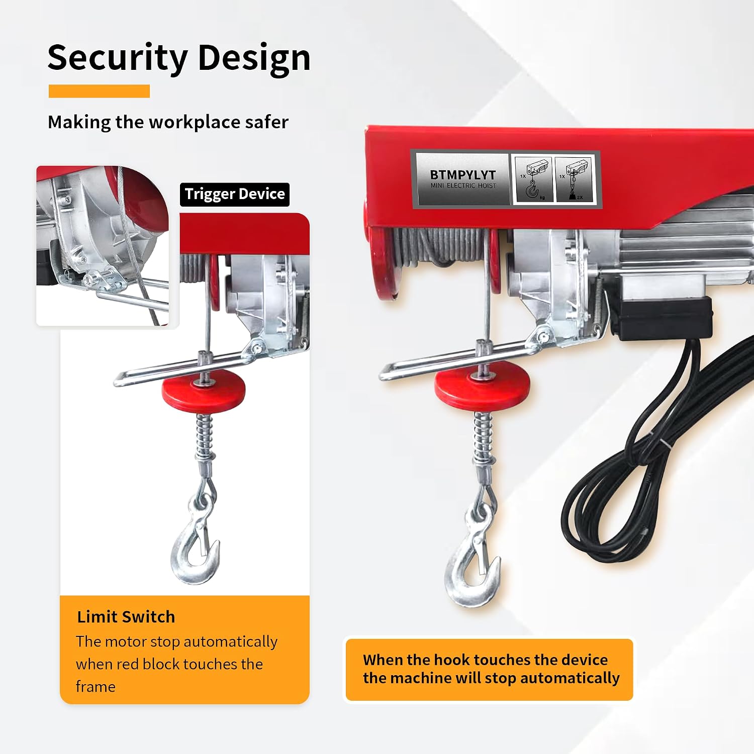 Detalle 1 de BTMPYLYT Electric Hoist Winch, 880-lb Capacity