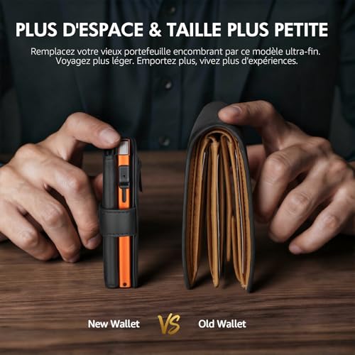Detalle de TENBST Portefeuille Homme Ultra-Mince – Portefeuille RFID élégant et compact pour 7 cartes