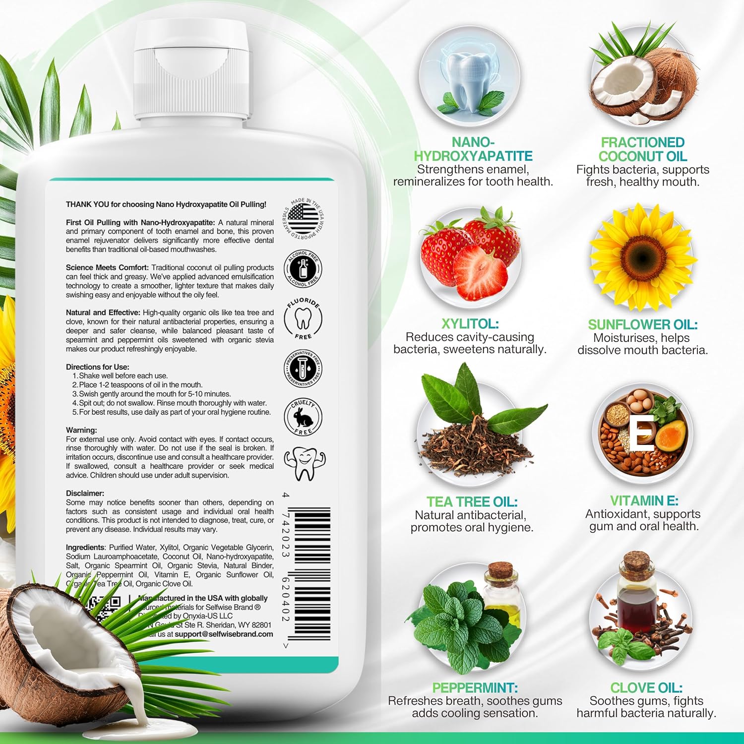 Thumbnail 4 de Nano-Hydroxyapatite Oil Pulling Whitening Mouthwash (8oz) for Teeth & Gums