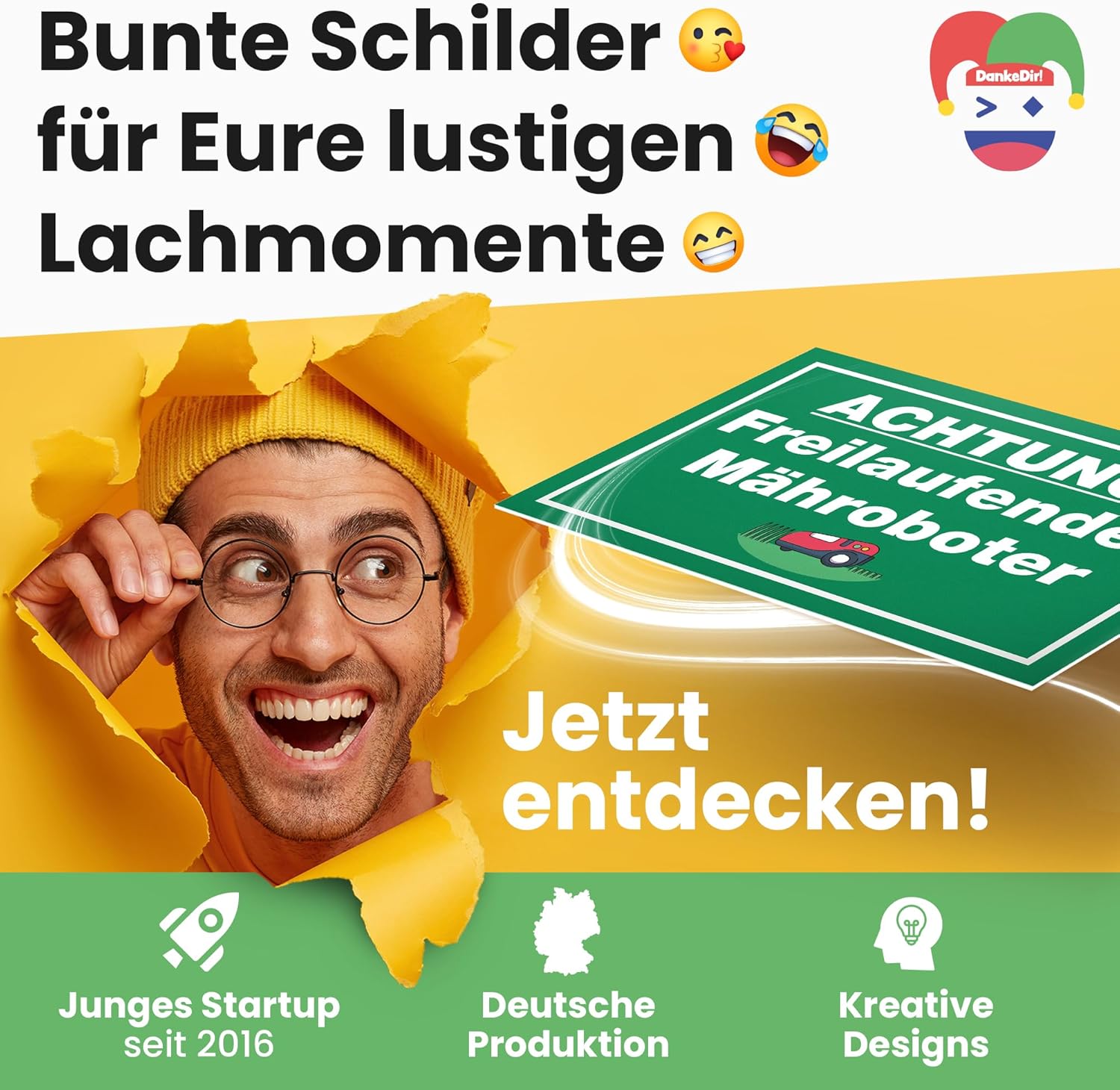 Thumbnail 6 de Freilaufender Mähroboter-Gartenschild von DankeDir! (30 × 20 cm) – wetterfestes Warnschild für Rasenmähroboter