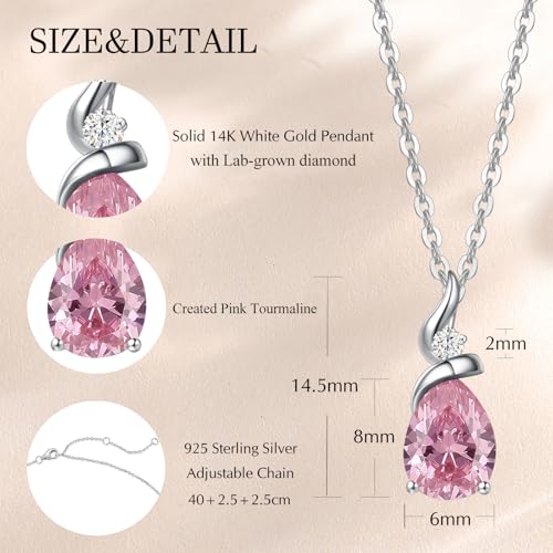 Detalle de FANCIME 14ct Solid White Gold Pink Tourmaline Pendant Necklace for Women