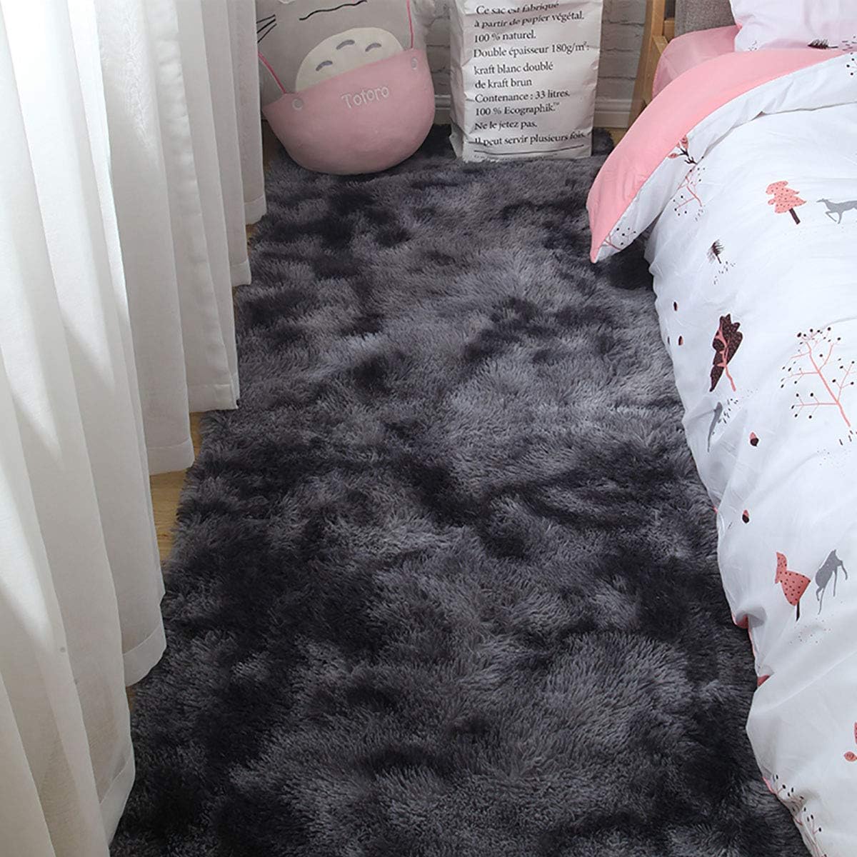 Detalle de Tinyboy-hbq 001 hoogpolig vloerkleed 120 x 160 cm, zwart-grijs