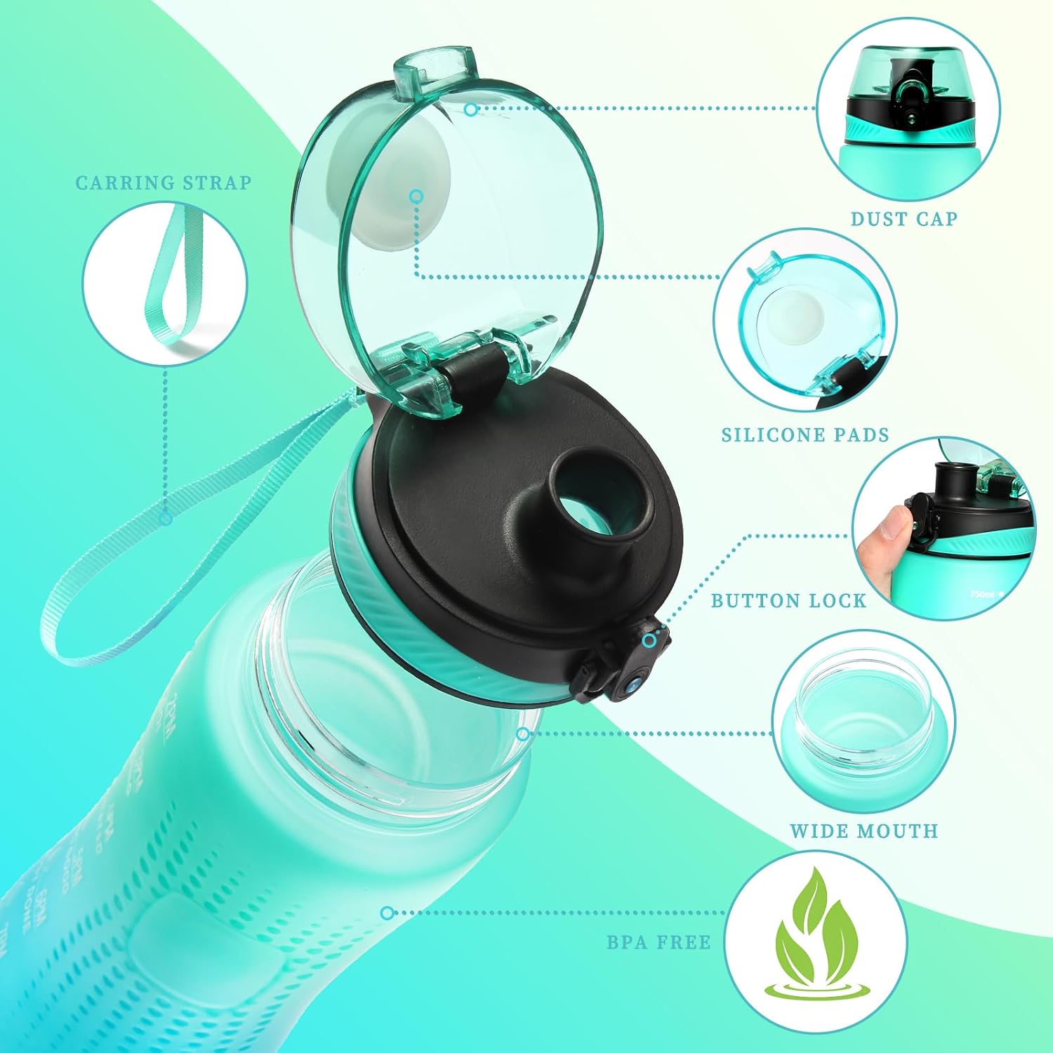 Detalle 2 de Binudum Motivations Trinkflasche 750 ml BPA frei
