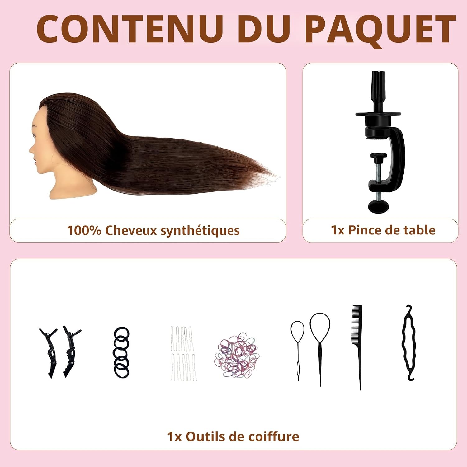 Detalle de Tête à coiffer professionnelle pour enfants avec support – kit complet pour apprentissage en salons et écoles