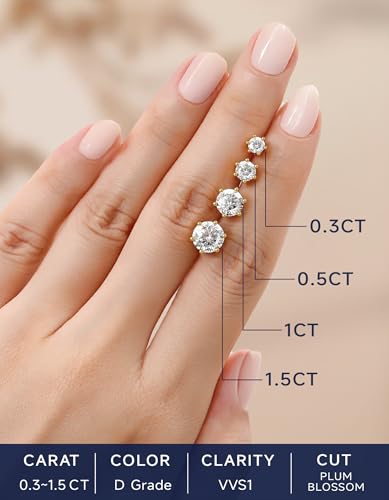 Thumbnail 8 de MomentWish Moissanita Pendientes de Plata 925 para Mujer y Hombre con engaste de 6 puntas (5 mm, 1 quilate)