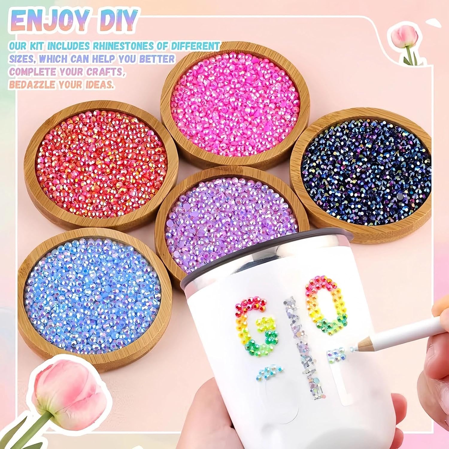 Detalle de UniiWeel 30000pcs Bedazzling Kit: Nail Art Rhinestones in 28 Colours (3mm Flatback) with Tweezers, Adhesive & Pen