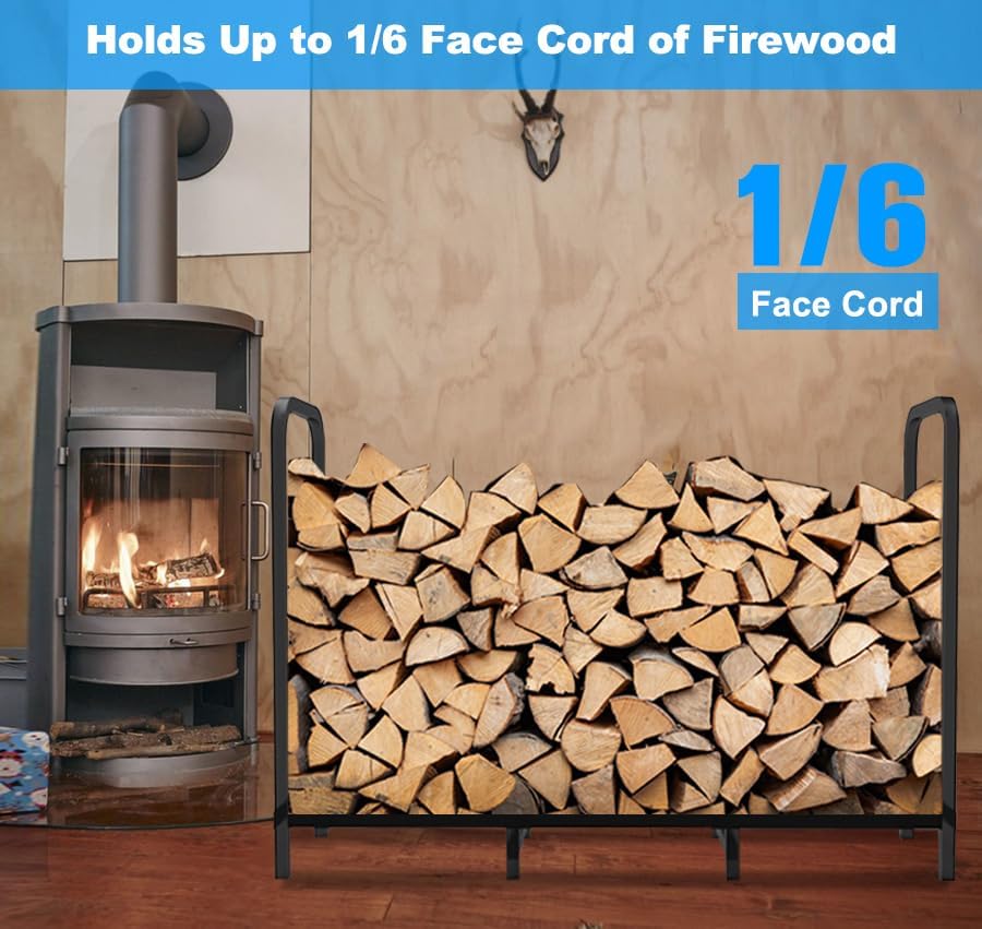 Detalle de Tikimilor 4ft Firewood Rack, 2-Shelf Powder-Coated Steel Log Holder