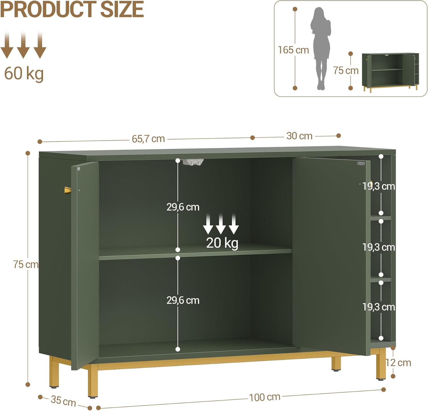 Detalle de Hzuaneri Meuble de Salle de Bain – Armoire et rangement vert forêt, 2 portes