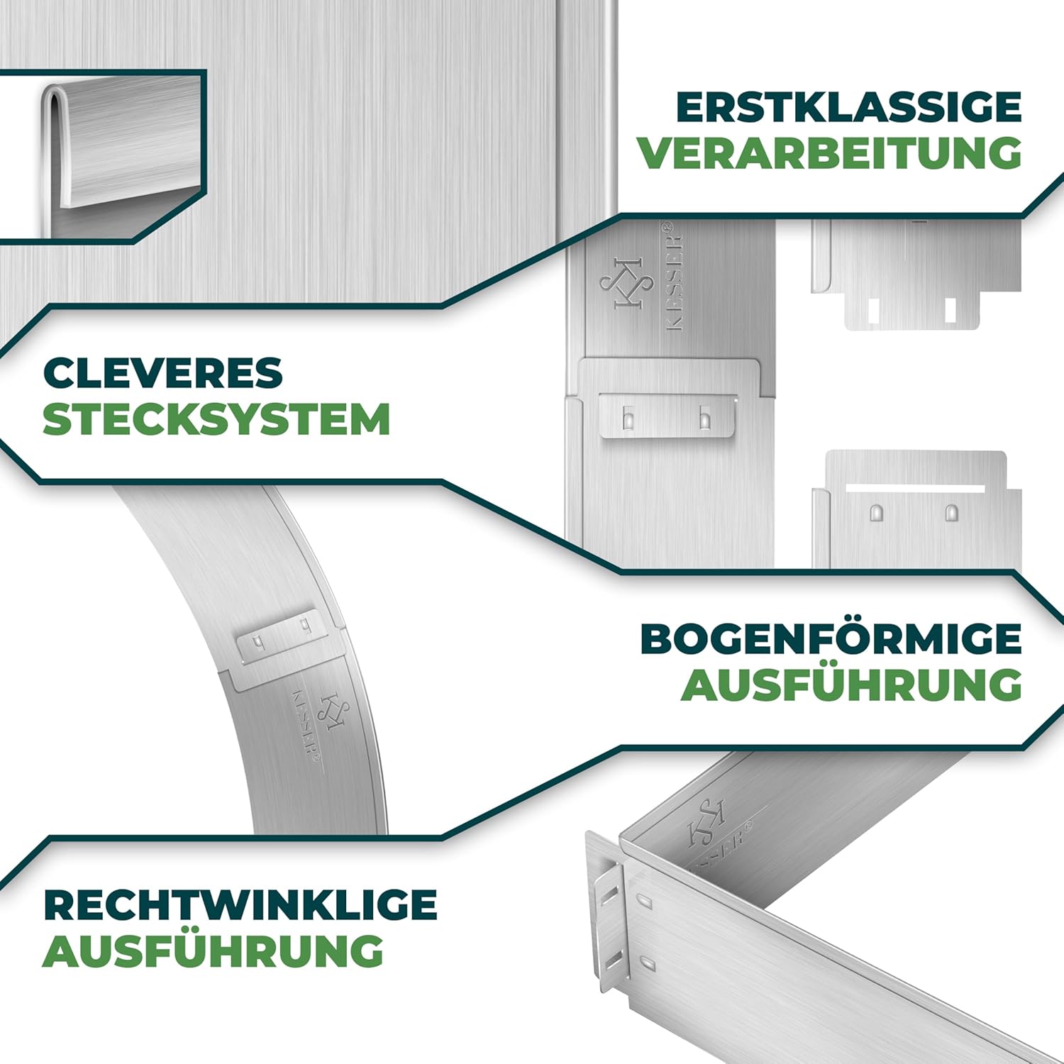 Thumbnail 2 de KESSER Rasenkante Beeteinfassung – Beetumrandung mit Handschuhen 10 m, 100 x 14 cm, Metall Palisade, Silber