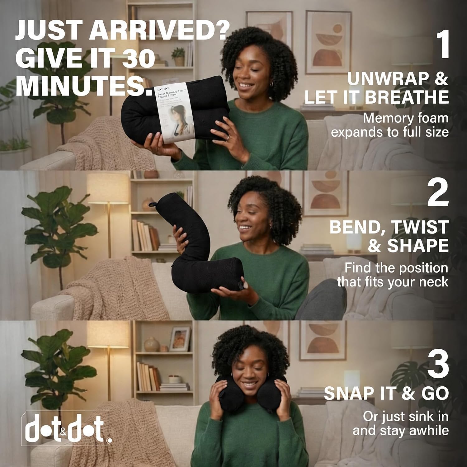 Detalle 1 de Dot&Dot TSMFP25O Twist Memory Foam Travel Pillow, 26-Inch, Washable Cotton