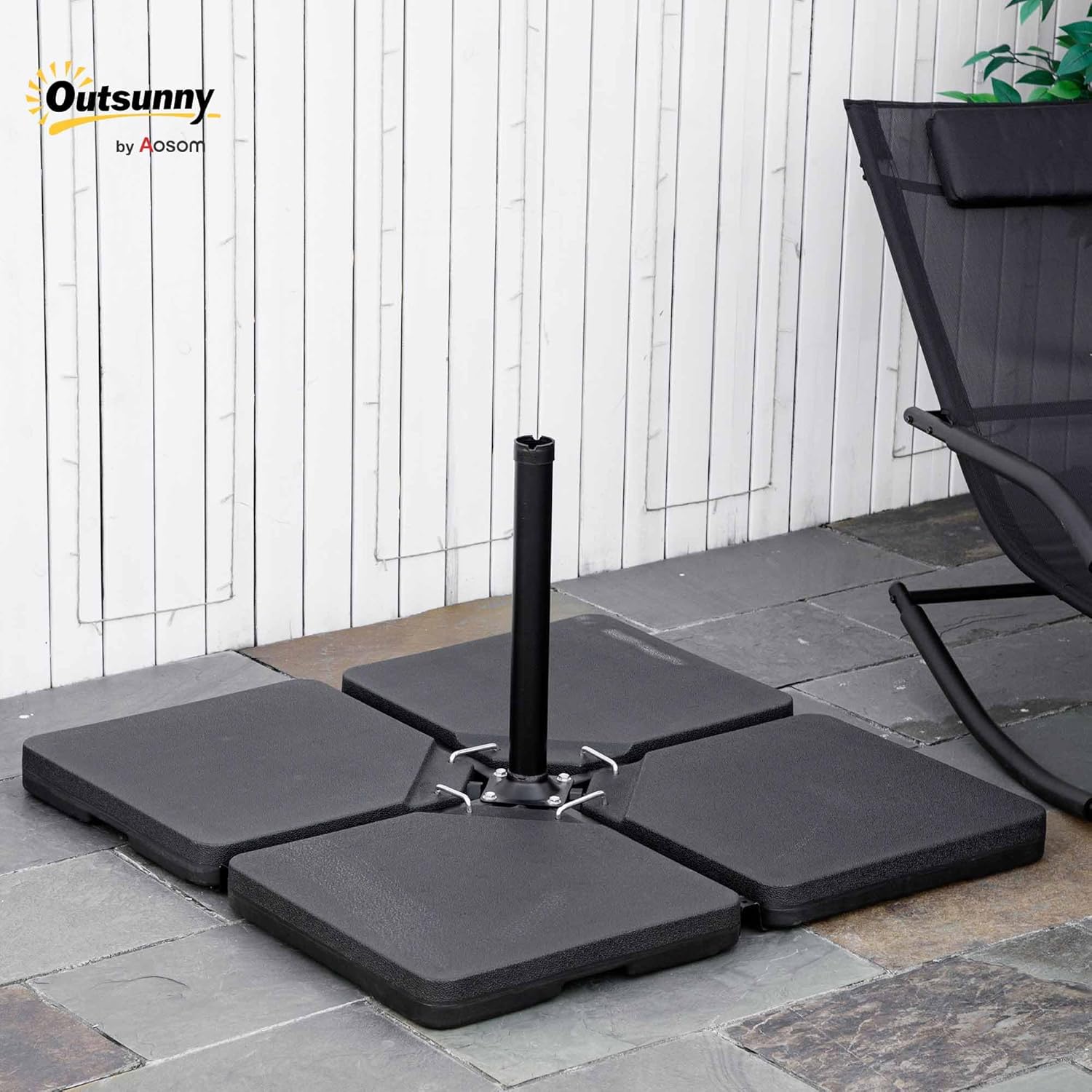 Thumbnail 1 de Outsunny Lestages pour parasols en 4 dalles HDPE (à remplir d’eau ou de sable) jusqu’à 60/70 kg – Noir