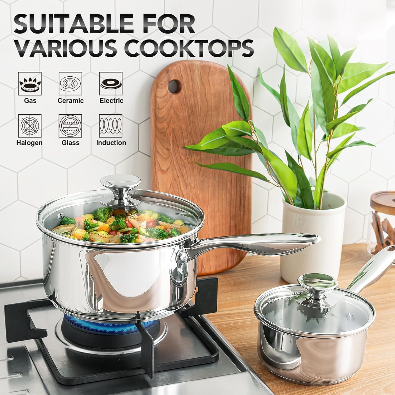 Detalle de MICHELANGELO Triply Stainless Steel Saucepan Set 6pc