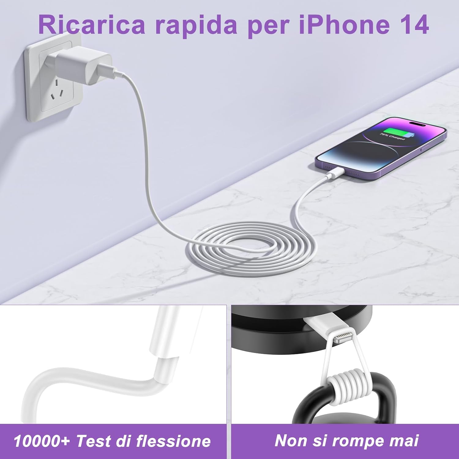 Detalle de Caricatore USB-C 20W con cavo Lightning MFi da 2 m in confezione doppia