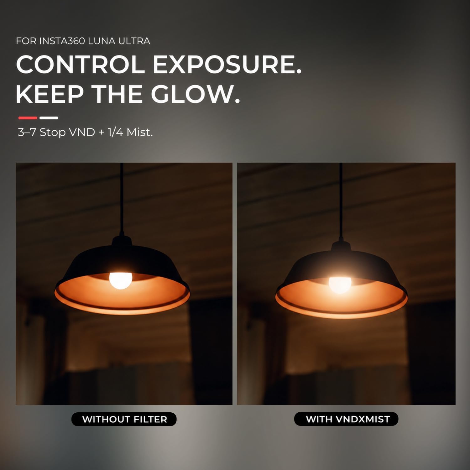 Detalle 2 de FREEWELL VNDXMIST – filtr VND z dyfuzją mgły do Insta360 Luna Ultra, 3–7 stopni