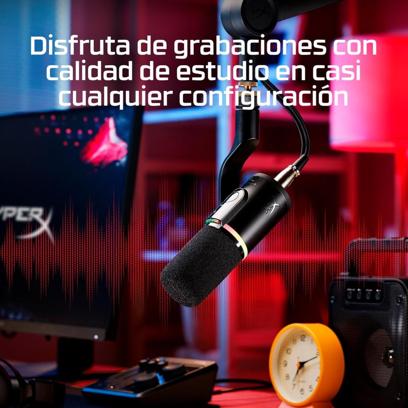 Detalle 2 de HyperX FlipCast: micrófono dinámico USB/XLR con brazo articulado para streaming y podcasting
