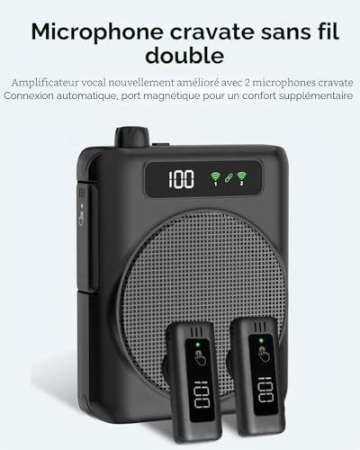 Thumbnail 3 de Amplificateur de Voix Portable QEEKADA avec Microphone Cravate Sans Fil et Recharge intégré
