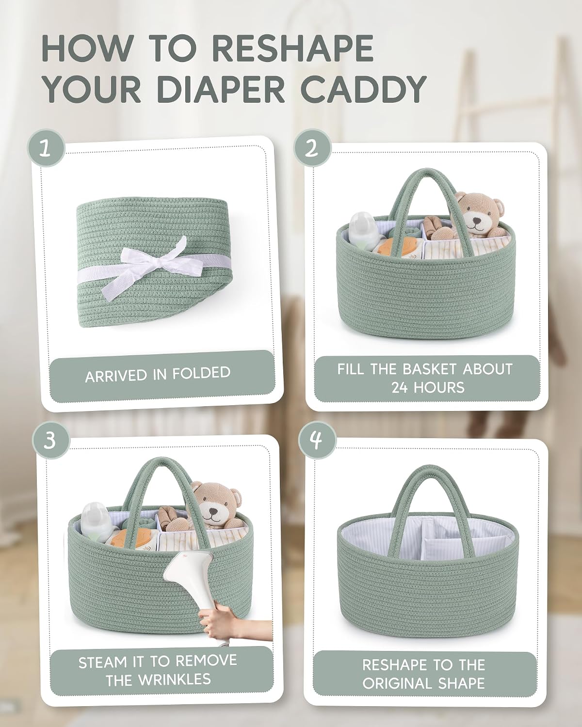 Thumbnail 6 de Maliton Nappy Caddy: Cotton Rope Baby Diaper Organiser with Detachable Compartments