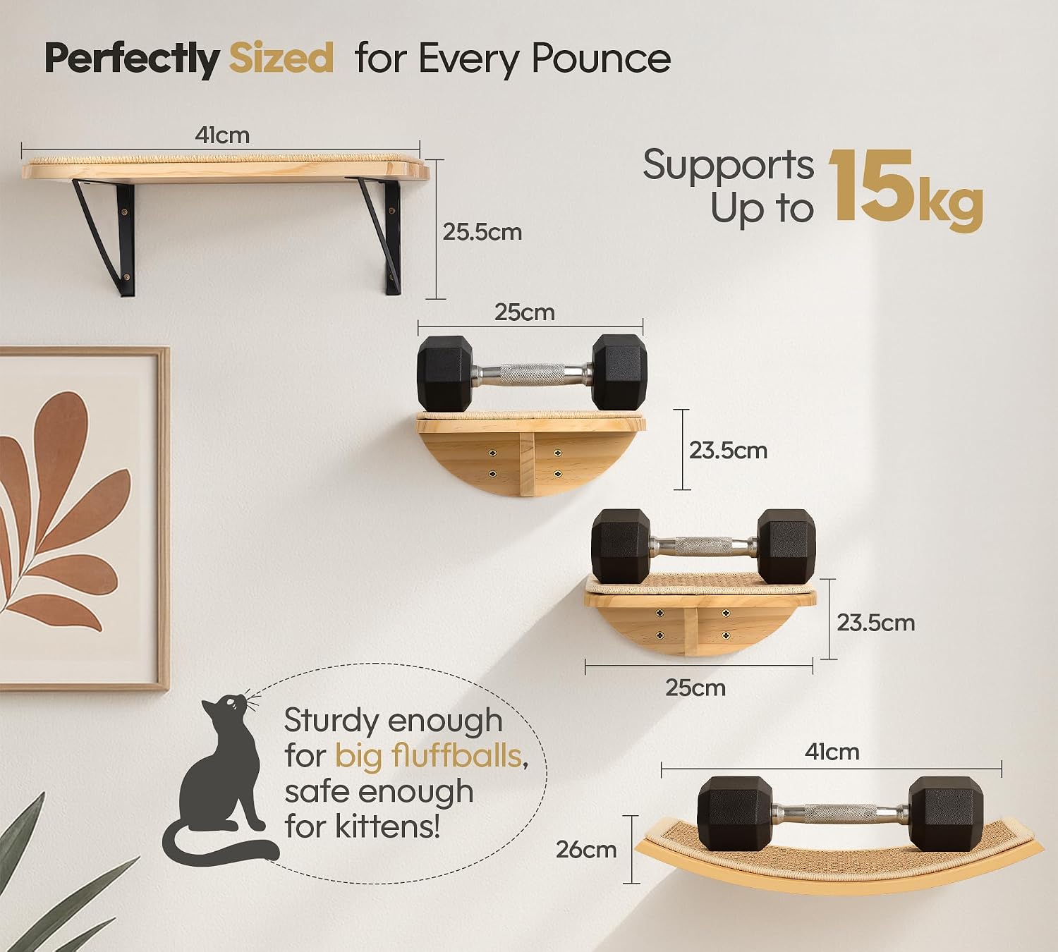 Thumbnail 6 de Curved Floating Cat Shelf with Cat Sisal Mat