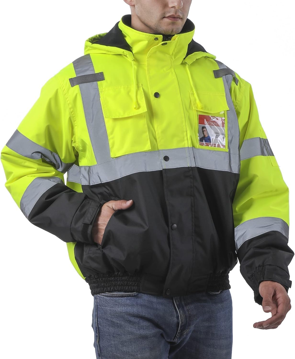 Detalle de sesafety Class 3 Hi-Vis Bomber Jacket, Waterproof 300D Oxford with Fleece Lining