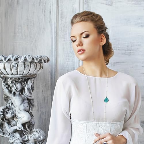 Detalle de Dragon Porter Élégante Longue Réglable Collier Chaine Boule Avec Pendentif en Forme de Larme – Bleu Turquoise Argent