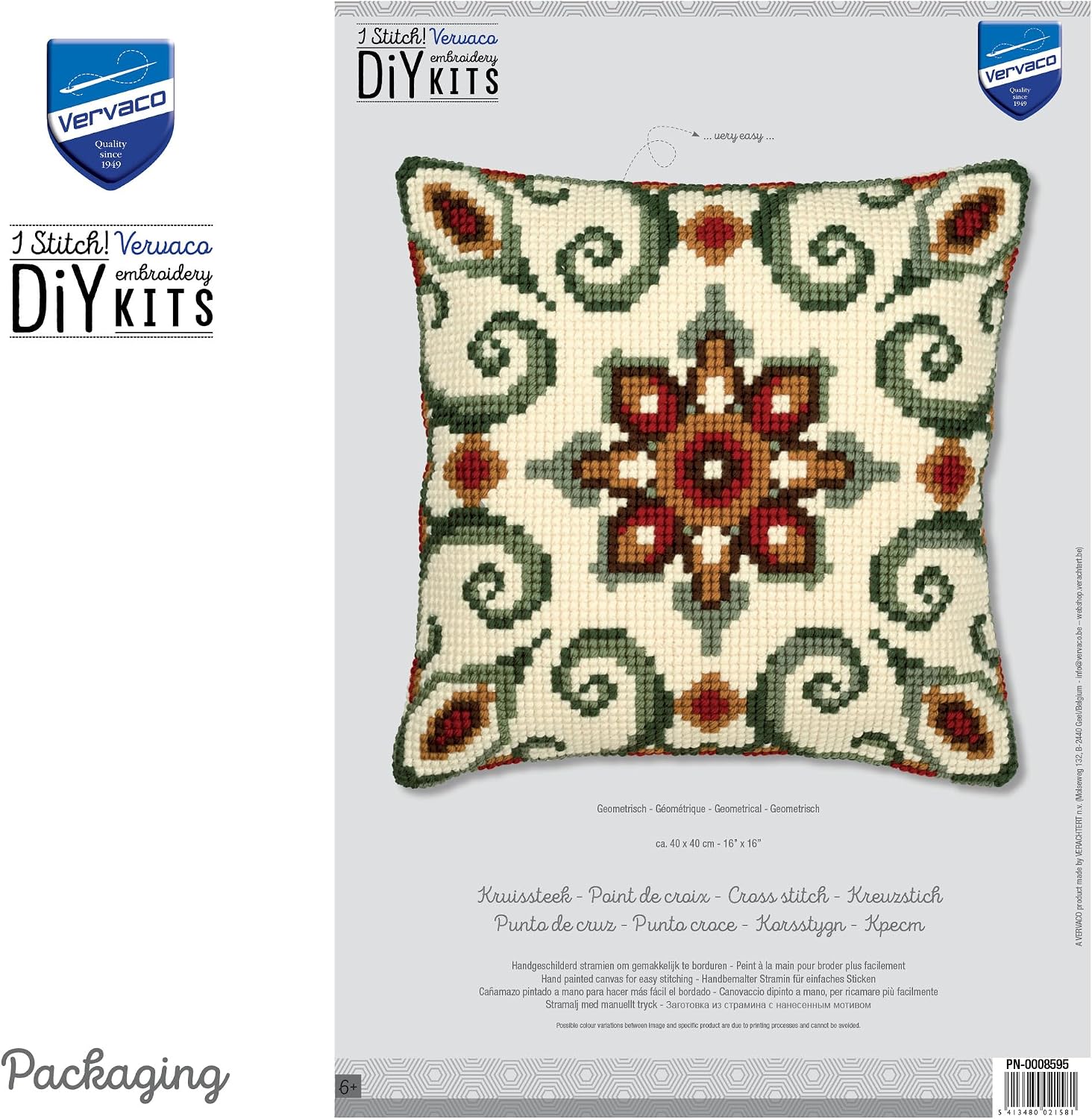 Detalle de VERVACO GEOMETRIA – zestaw do haftu krzyżykowego na poduszkę 40 × 40 cm