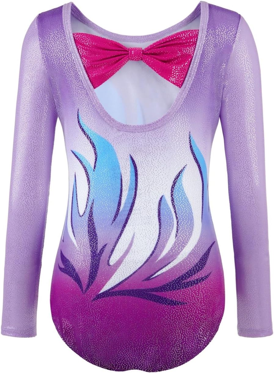 Detalle de Girls’ three-piece gymnastics leotard set with sparkling gradient design (leotard, shorts & hairband)