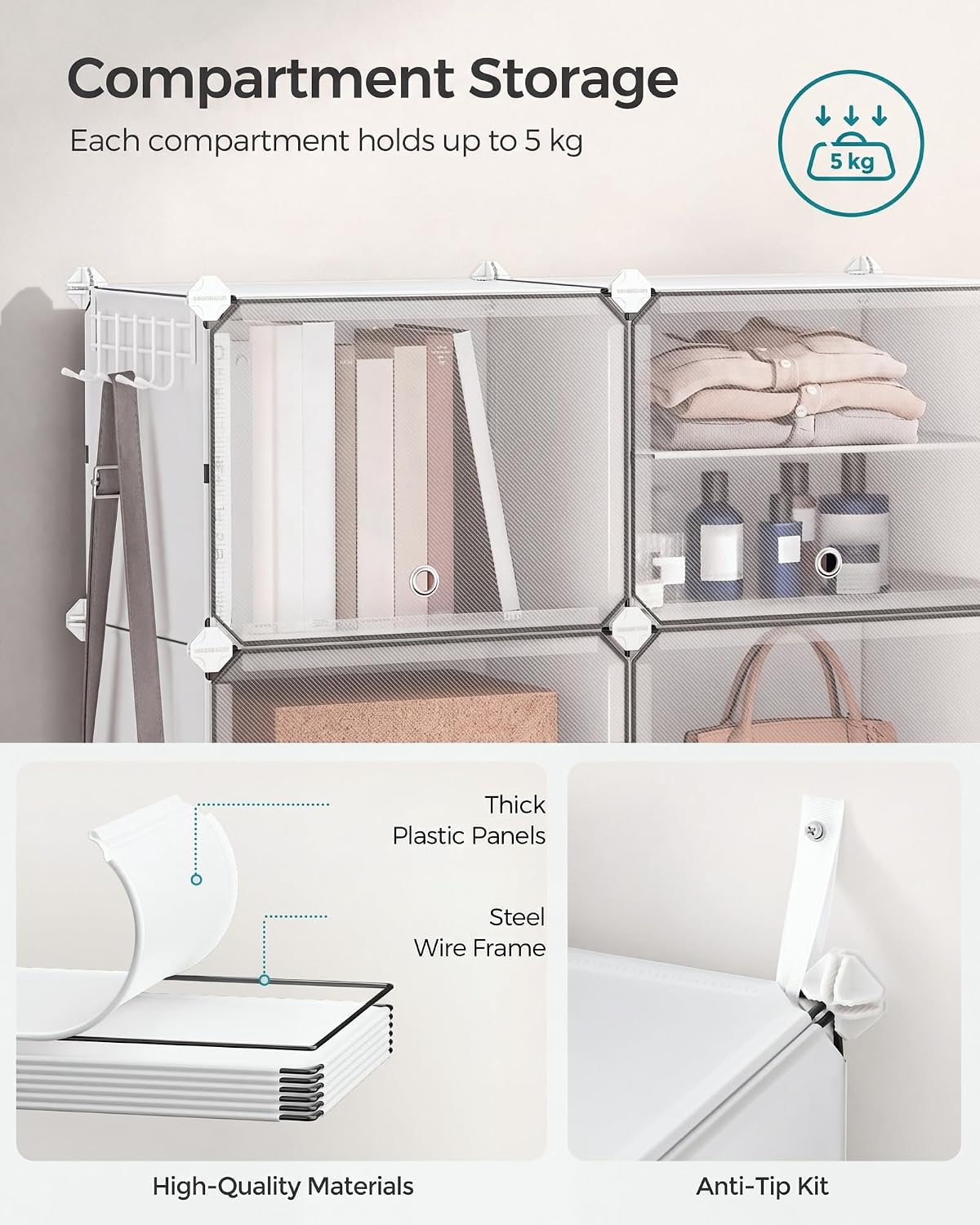 Thumbnail 6 de SONGMICS LPC035W01 Interlocking Shoe Rack, 10 Compartments, Steel Frame, White