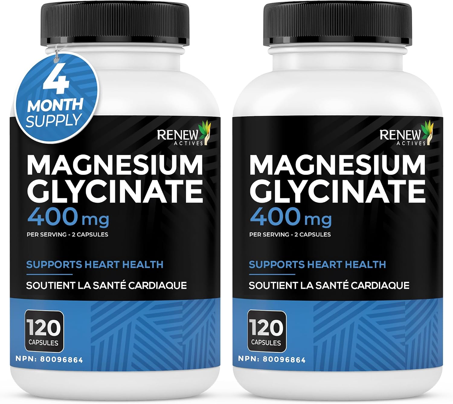 Detalle de Renew Actives Magnesium Glycinate, 400 mg per Serving, 240 Capsules