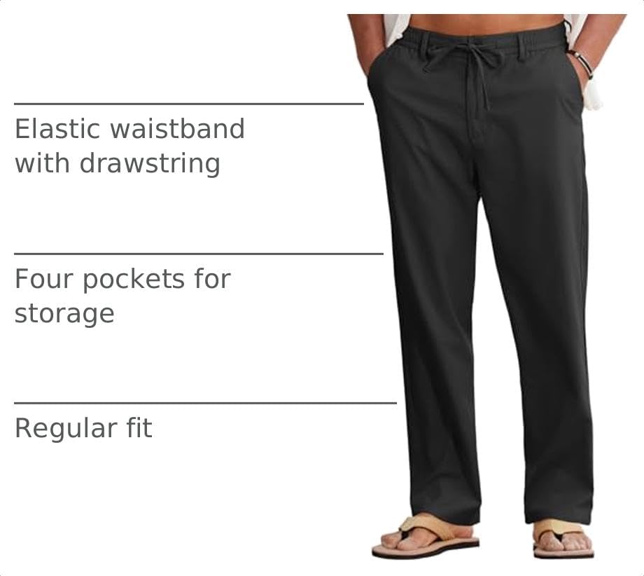 Detalle 2 de COOFANDY Men’s Cotton Linen Pants: Lightweight Summer Drawstring Trousers
