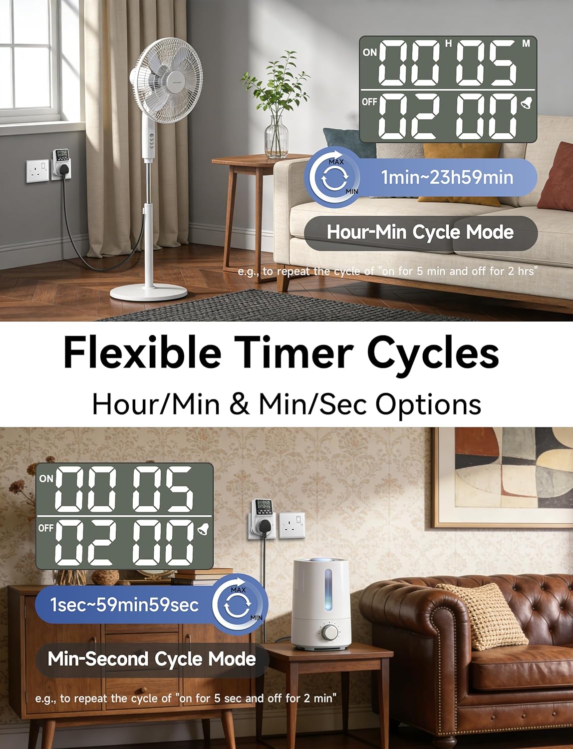 Thumbnail 2 de ORIDGET 24 Hour Digital Electric Timer Plug Socket (13A / 240V) with Countdown & Repeat Cycle