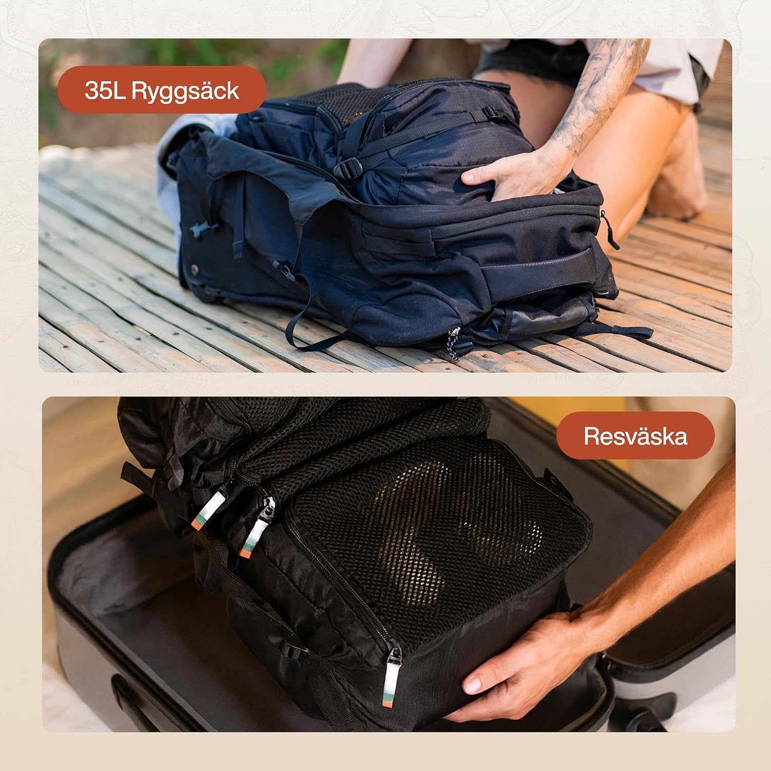 Thumbnail 4 de TRAVEL DUDE hängande packningskub med kompression, 24 liter, svart