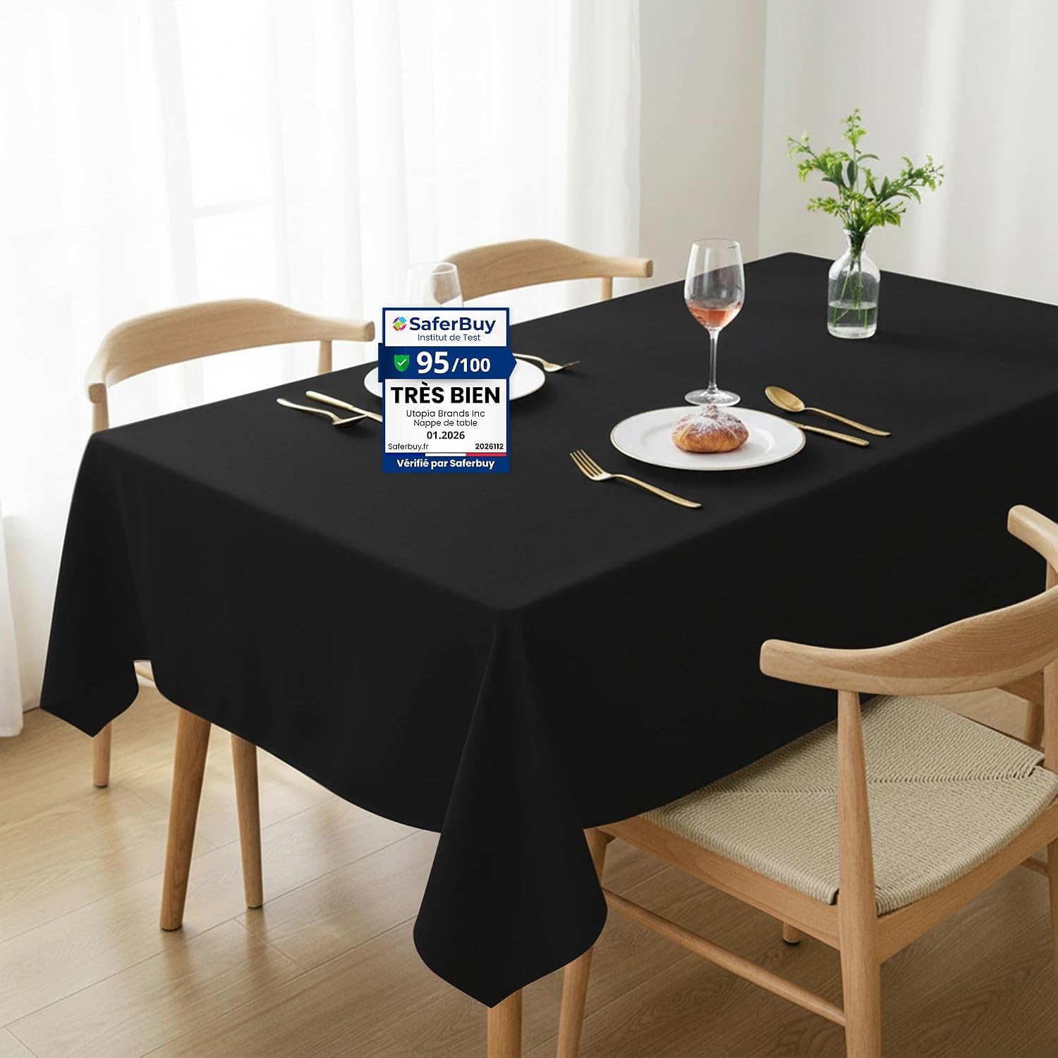 Detalle de Nappe Rectangulaire Utopia Kitchen 140 x 240 cm – Noir, lavable en machine