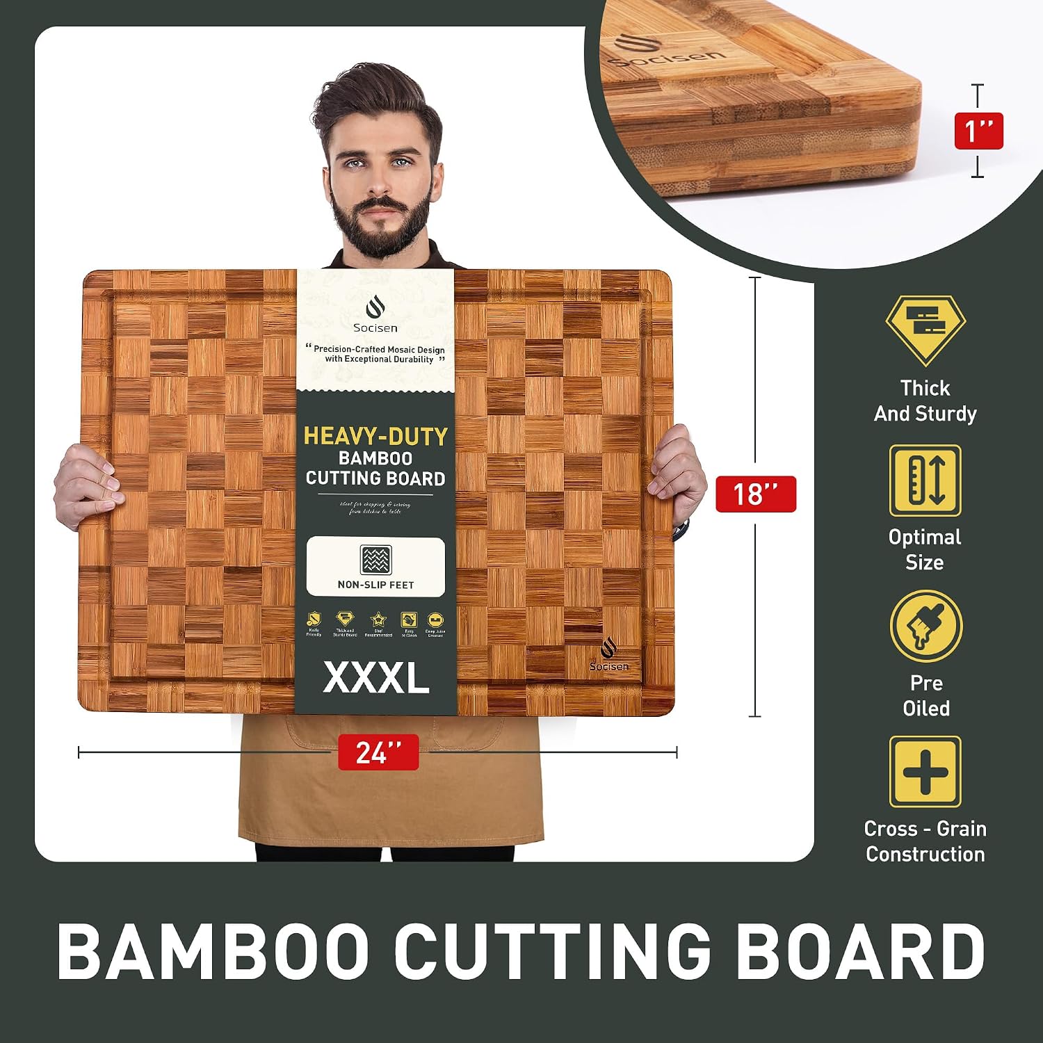 Detalle de XXX Large Bamboo Cutting Board with Non-Slip Feet
