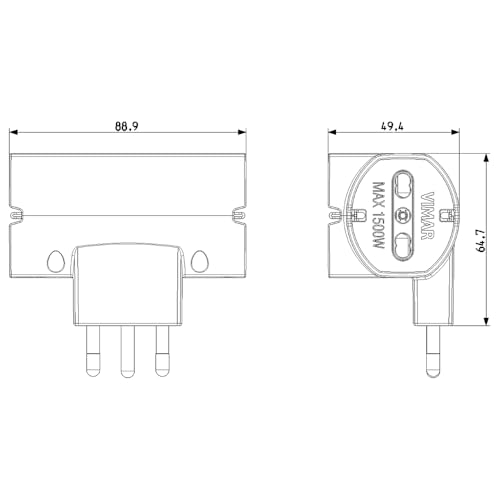 Detalle 2 de Vimar RI.00315.B Adattatore multiplo sfalsato verticale con spina 16 A e prese universali