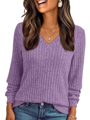 Detalle de Haslike T-shirt col V côtelé longues pour femme