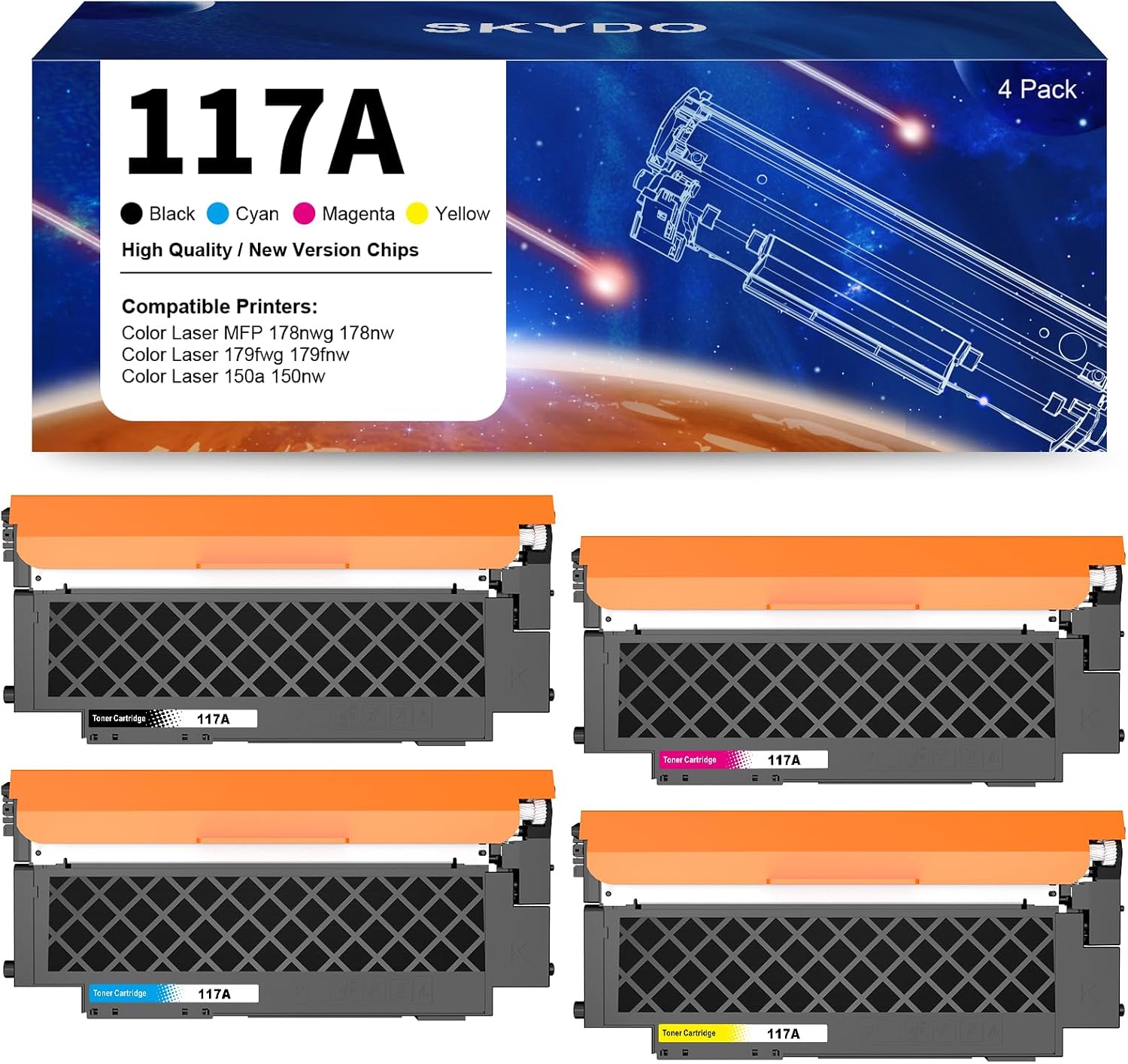 Detalle de Skydo 117A Toner Set – Kompatibel mit HP Color Laser MFP 178nwg/179fwg/150nw, 4er-Pack (Schwarz, Cyan, Gelb, Magenta)