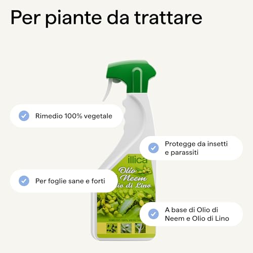 Detalle de Olio di Neem per Piante + Olio di Lino per Piante 1000ml – Illica, Insetticida Naturale per Ort o Giardino e Piante in Vaso