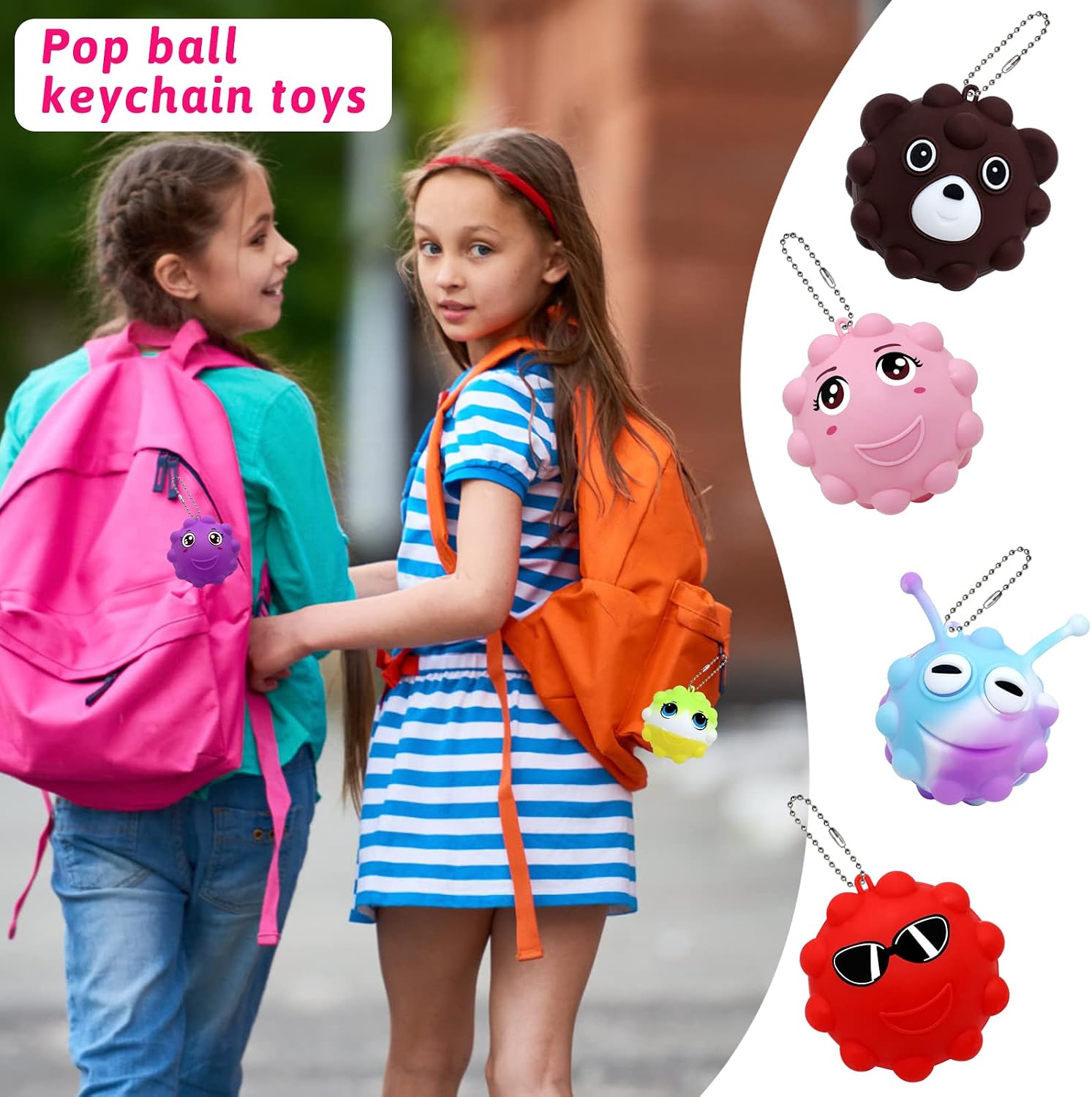 Thumbnail 4 de 30 Pack Animal Pop Balls Fidget Toys – 3D Pop Ball Keychains for Kids