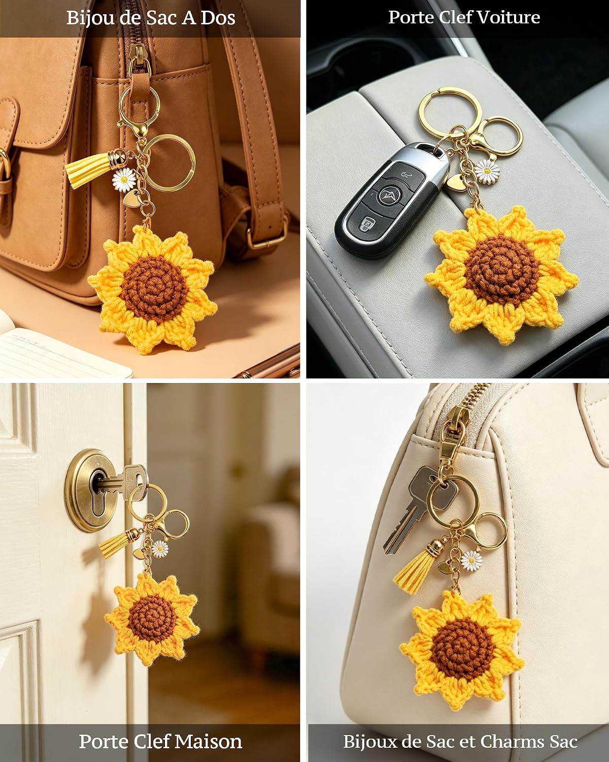 Detalle de Porte-clés tournesol cœur doré Seyaa – petit bijou de sac pour la fête des Mères et les anniversaires