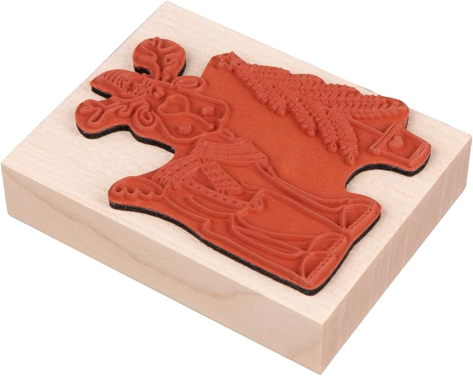 Detalle de Rayher Holzstempel „Wichtel im Glück“ (29256000), 7 x 9 cm für weihnachtliche Karten, Anhänger & mehr
