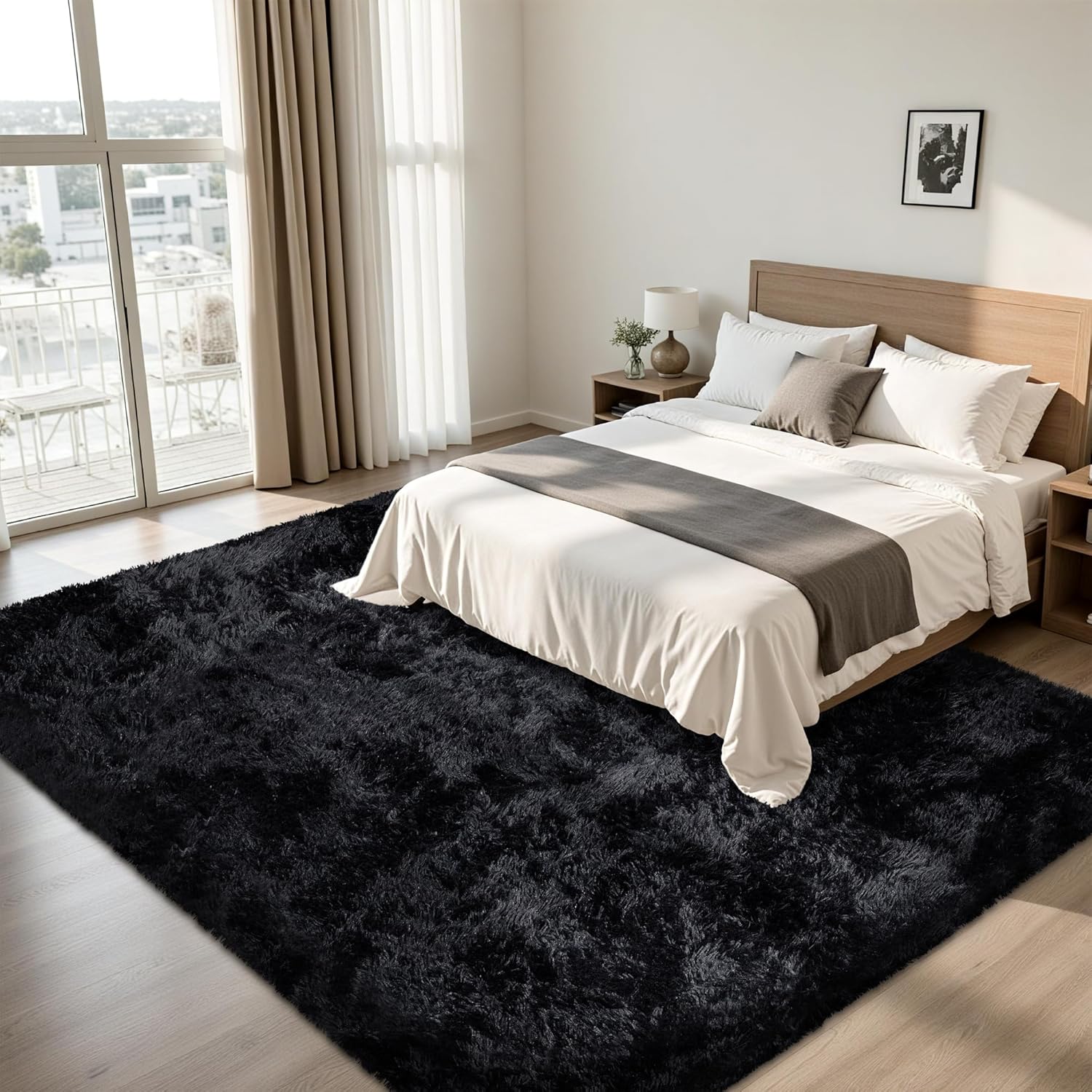 Thumbnail 2 de 8x10 Ultra Soft Fluffy Shag Black Rug