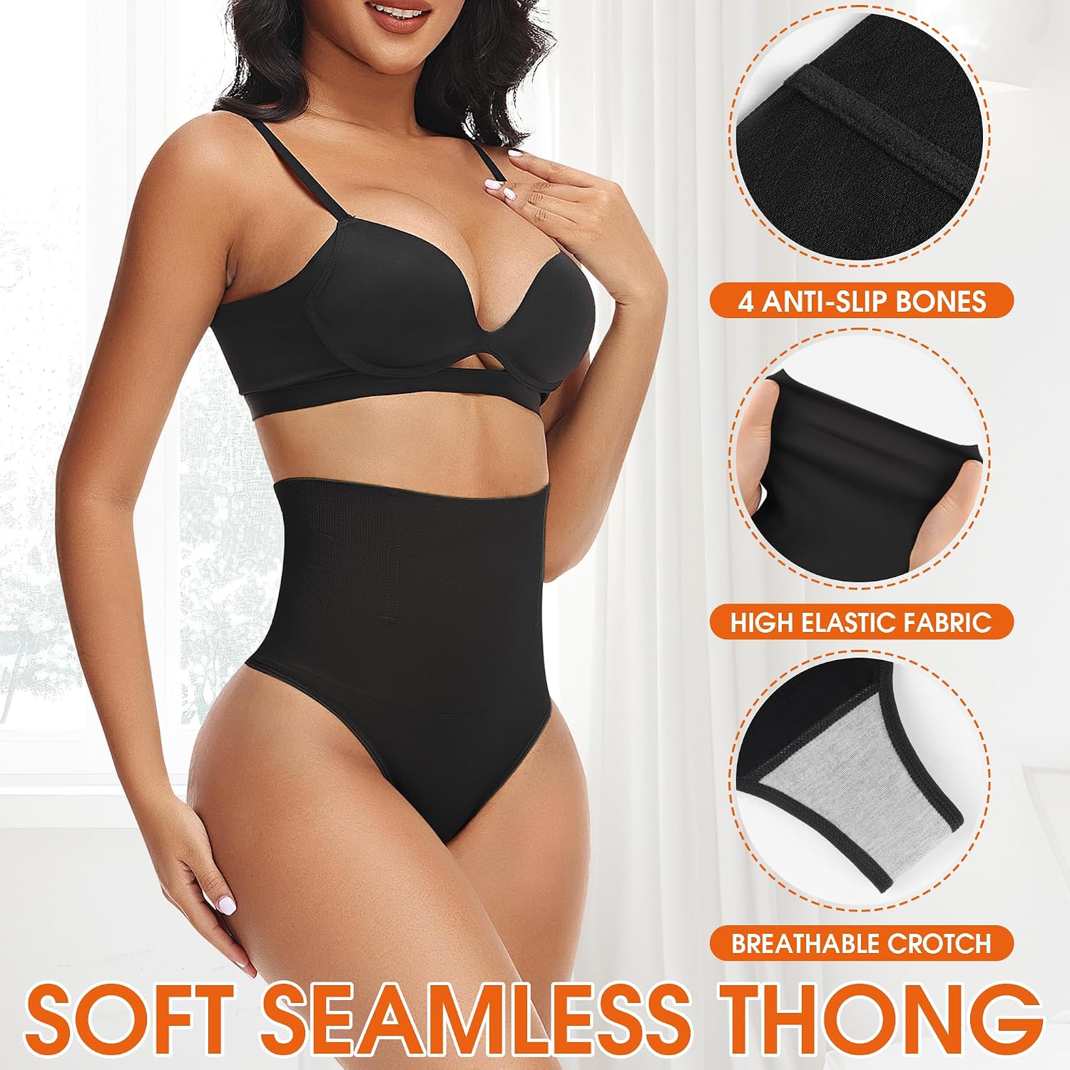 Detalle de Niceuare BS06 Tummy Control Thong Shapewear, Seamless High-Waisted Design