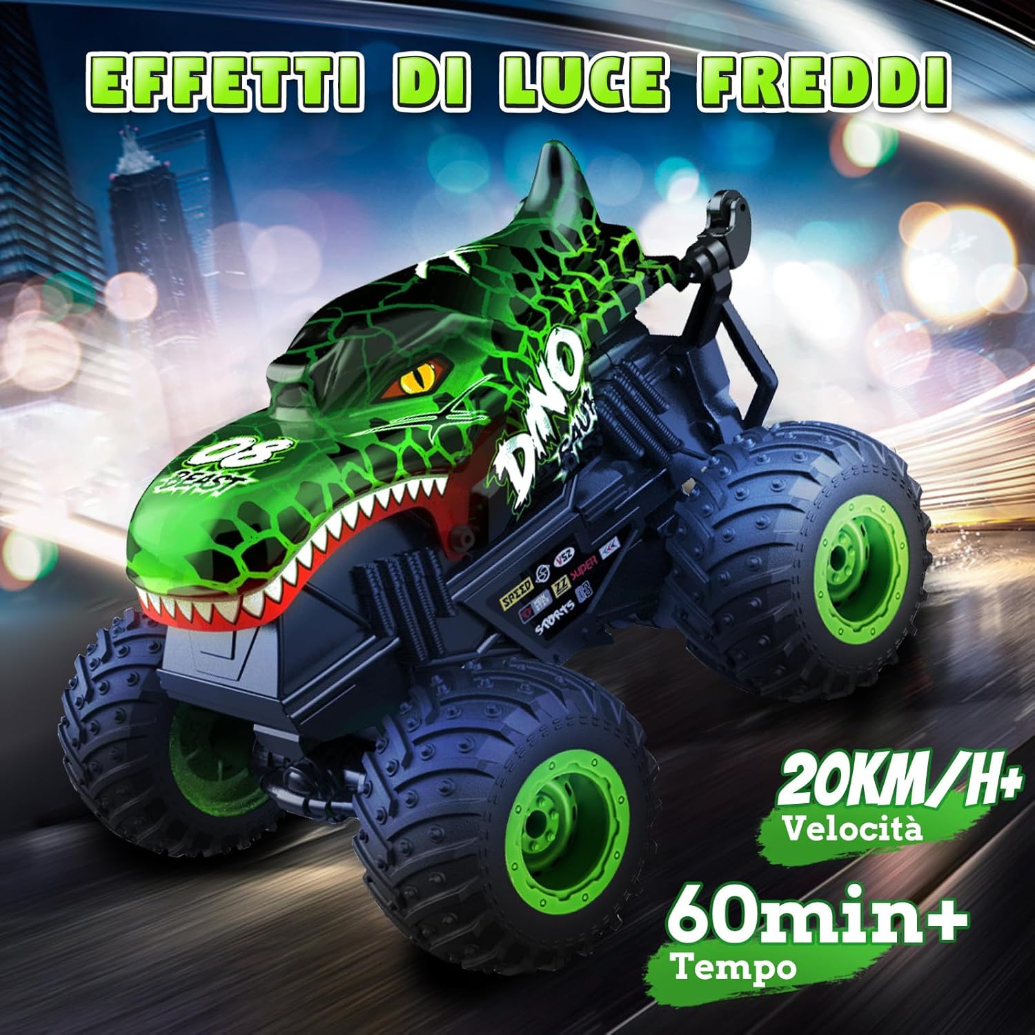 Detalle de IEEILULU Macchina Telecomandata Monster Truck con LED: dinosauro su ruote per bambini 8–14 anni