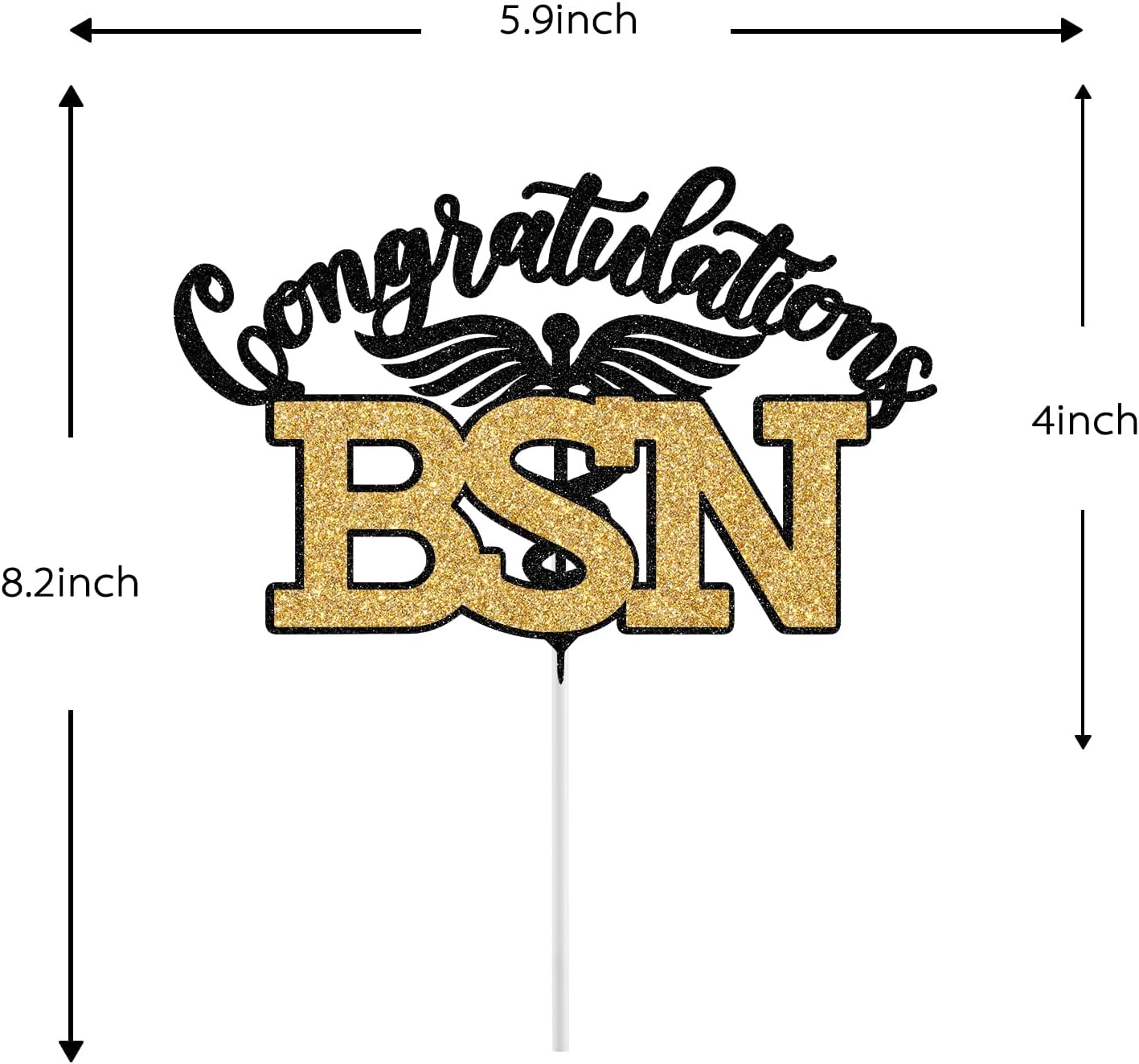 Thumbnail 6 de BSN Graduation Cake Topper, Black and Gold Glitter