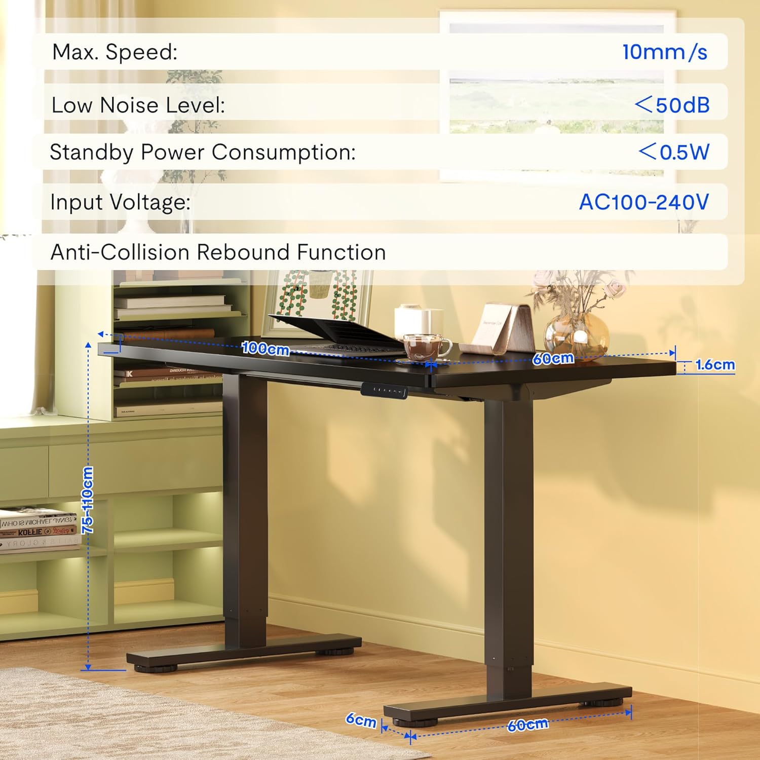 Thumbnail 2 de FLEXISPOT One Piece Electric Standing Desk (100 x 60 cm) with Memory Smart Panel – UK