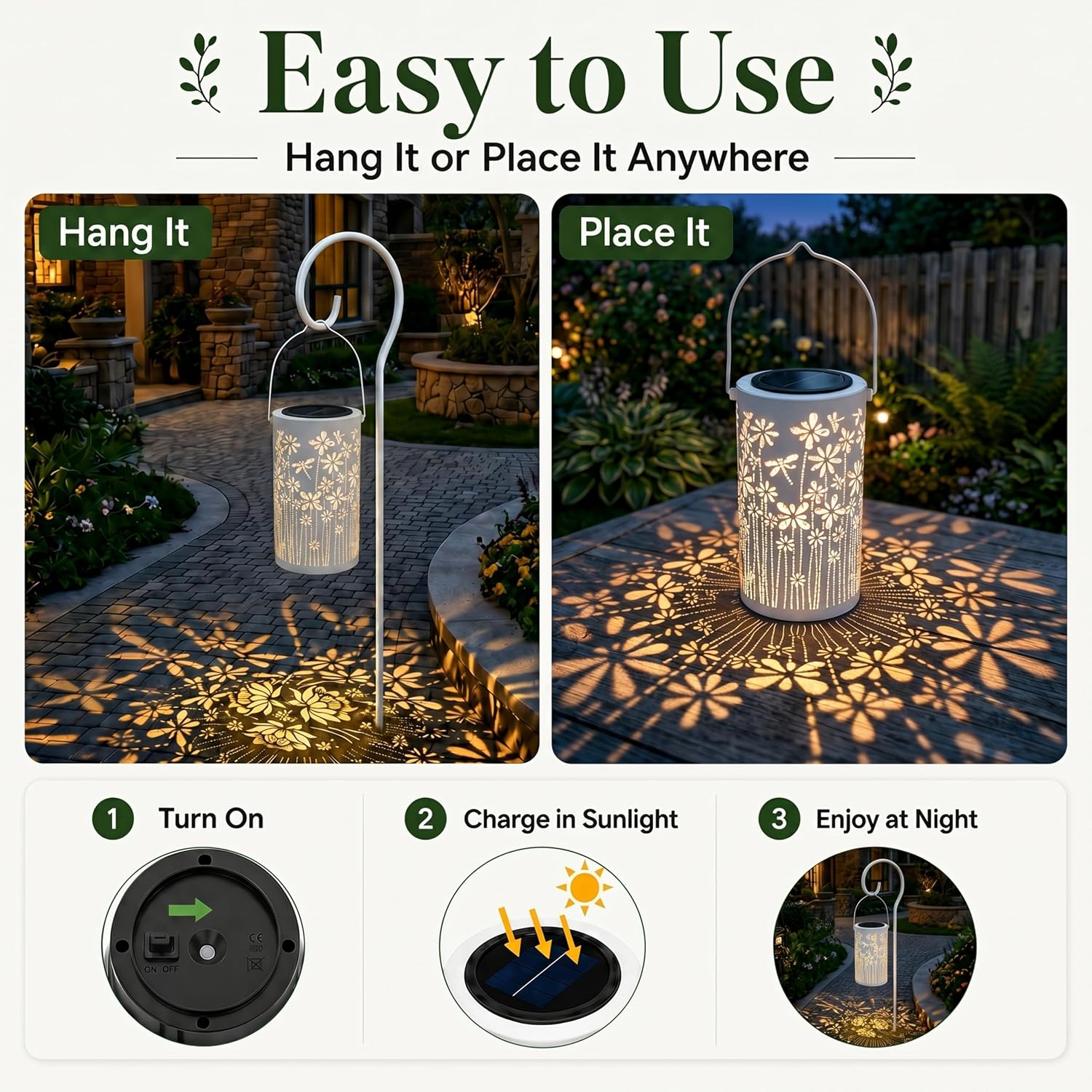Detalle de Freekite Solar Lantern for Garden with Shepherd’s Hook (IP65) – metal outdoor decorative path light