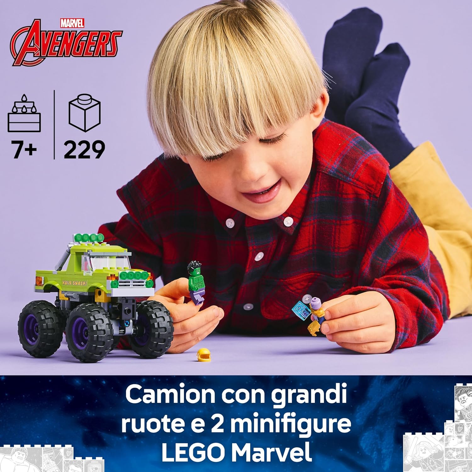 Detalle 2 de LEGO Marvel Truck di Hulk contro Thanos (76312): camion giocattolo costruibile per fan degli Avengers